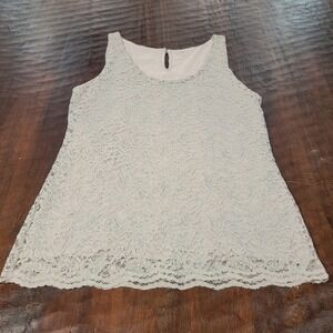 LOFT‎ Sleeveless Blouse Floral Lace Tank Top Women's Size Small Silver Metallic